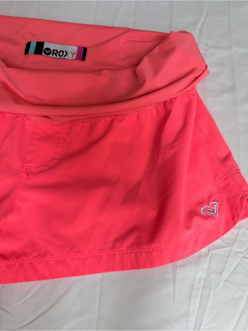 Roxy Women's Neon Coral Fold-Over Waist Skort - Picture 2 of 6